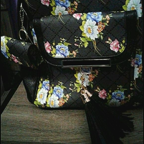Black Floral Vegan Leather Boho Cottagecore Backpack with Coin Purse main image 8